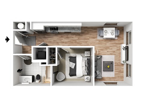 Floor plan for 1 bed, 1 bath, 488 sqft